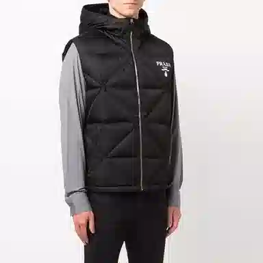 Prada Logo Print Down Vest Hoodie Black