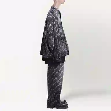 Balenciaga Allover SS22 Logo Denim Jacket Grey