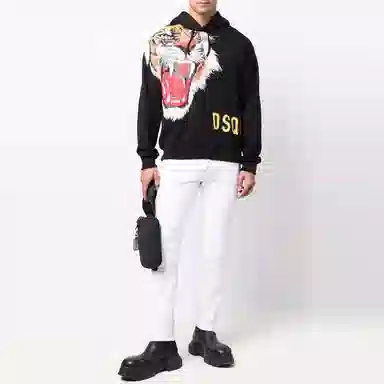 DSQUARED2 Tiger Print Hoodie Black