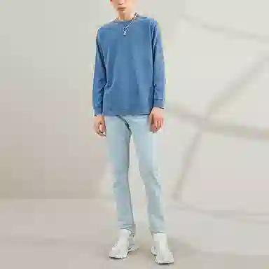 中国李宁 运动时尚系列 宽松针织运动圆领卫衣 男款 牛仔蓝