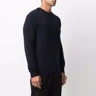 Stone Island Logo Badge Wool Sweater Navy
