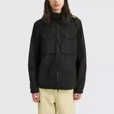 Stone Island SS21 Logo Print Hooded Jacket Black