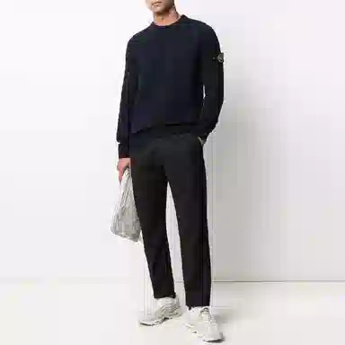 Stone Island Logo Badge Wool Sweater Navy