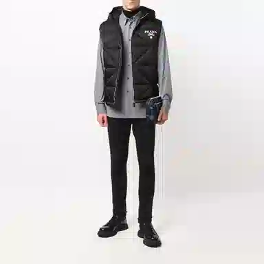 Prada Logo Print Down Vest Hoodie Black
