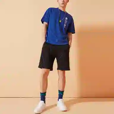 中国李宁 巴黎时装周走秀系列 撞色明线运动短裤 男款 黑色