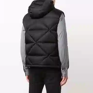 Prada Logo Print Down Vest Hoodie Black