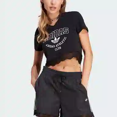 adidas originals Cropped Lace Trim Tee LogoVT