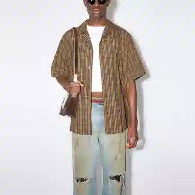 Acne Studios FW23 Small Check Cuban Collar Shirt Brown Green