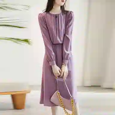 【dme】 纯色通勤修身薄款显瘦直筒长袖连衣裙 女款