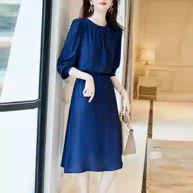 【dme】 纯色通勤修身薄款显瘦直筒长袖连衣裙 女款