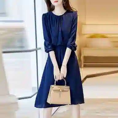 【dme】 纯色通勤修身薄款显瘦直筒长袖连衣裙 女款