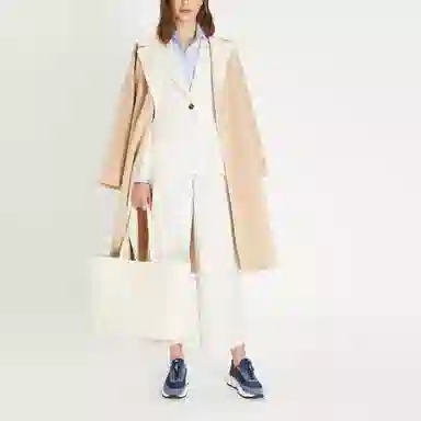 MaxMara Logo Tie Double-Faced Coat Beige
