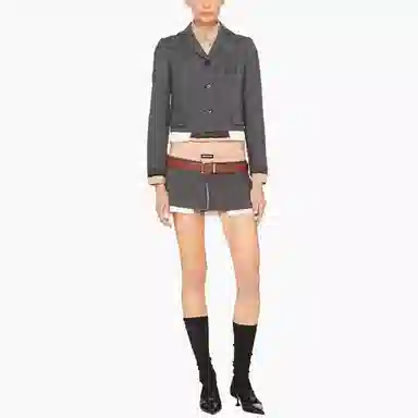 Miu Miu SS22 Single-Breasted Prince of Wales Blazer Slate Gray