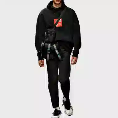 中国李宁 虎鹤双形印花版连帽套头卫衣 男款 标准黑