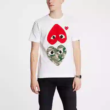 CDG Play Camouflage With Upside Down Heart T-Shirt T