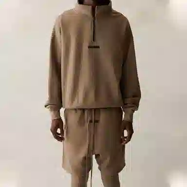 Fear of God Essentials SS21 Mockneck Half Zip Taupe Logo