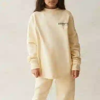 Fear of God Essentials SS21 Kids Long Sleeve Tee ButtercreamCream LogoT
