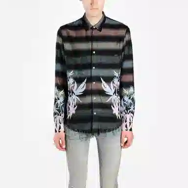 AMIRI SS21 Rainbow Stripe Leaf Print Shirt