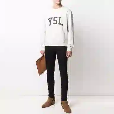 Saint Laurent Logo Crewneck Sweatshirt White