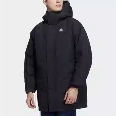 adidas Logo Mid-Length Hooded Down Jacket Black