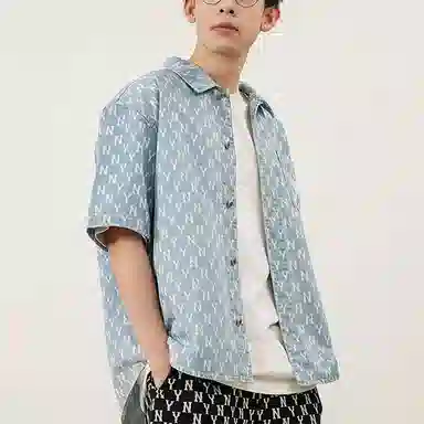 MLB Classic Logo Denim Shirt Light Blue