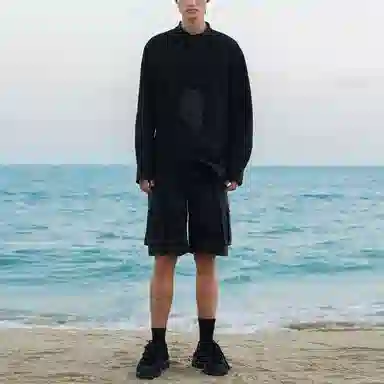 中国李宁 宽松休闲纯色运动工装短裤 男款 黑色