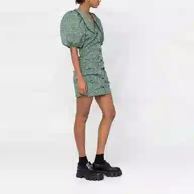 GANNI Floral Jacquard Mini Dress Green