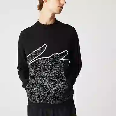 Lacoste SS22 Big Croc Crewneck Sweatshirt Black