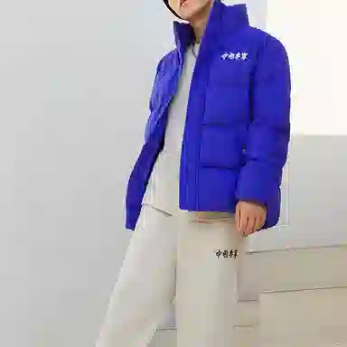 李宁 中国李宁系列 背面汉字印花宽松羽绒服 男女同款 蓝色