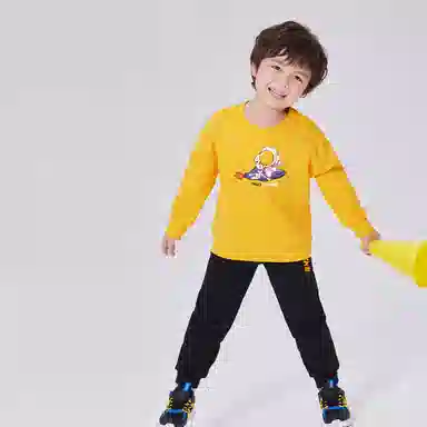 鸿星尔克儿童 童装 字母卡通套头圆领上衣宽松直筒长裤休闲运动套装 男童
