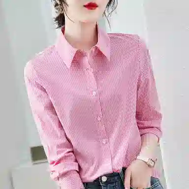 【dme】 尖领条纹纽扣长袖衬衫 女款