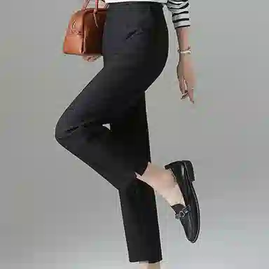 【dme】 纯色拉链直筒开叉九分西装裤 女款 黑色