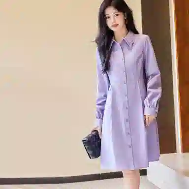 【dme】 纯色针织背心衬衫连衣裙长袖衬衫套装 女款 茄紫