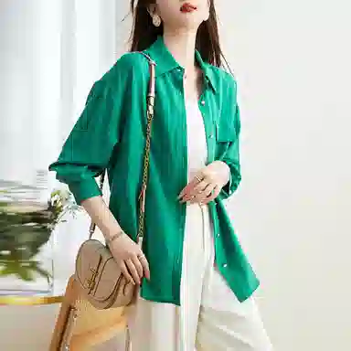 【dme】 纯色胸前口袋单排扣尖领长袖衬衫 女款