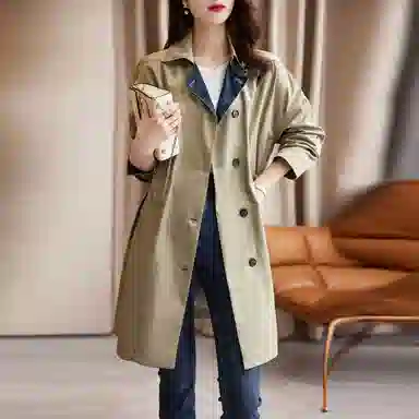 【dme】 单排扣纯色口袋设计长袖风衣 女款 橄榄绿