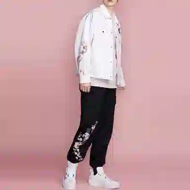 中国李宁 中国 樱花系列 花卉图案印花运动夹克 男款 白色