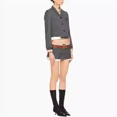 Miu Miu SS22 Single-Breasted Prince of Wales Blazer Slate Gray