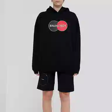 Balenciaga Printed Oversized Hoodie Black