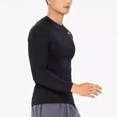 李宁 健身系列 纯色圆领长袖紧身健身衣 男款 黑色