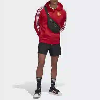 adidas Striped Logo Zip Hoodie Red