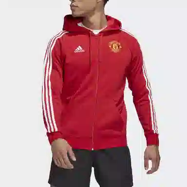 adidas Striped Logo Zip Hoodie Red