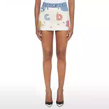 GCDS x Mr. Men Little Miss Denim Skirt White