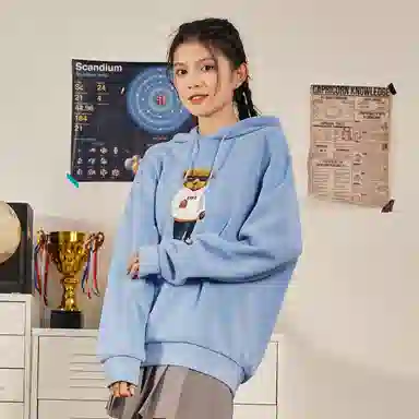 鸿星尔克 星宠 卡通黄棕熊字母印花休闲连帽卫衣 男女同款 冰紫色