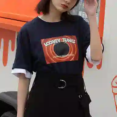 New Era Bugs Bunny Print Crewneck Tee Navy