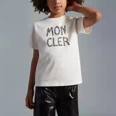 Moncler Kids FW22 Logo Print T-Shirt Cream White