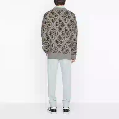 DIOR SS22 Diamond V-Neck Wool Sweater Gray