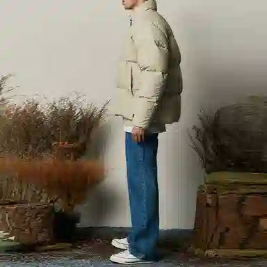 New Era Logo Zip Puffer Jacket Khaki