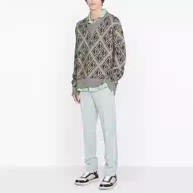 DIOR SS22 Diamond V-Neck Wool Sweater Gray
