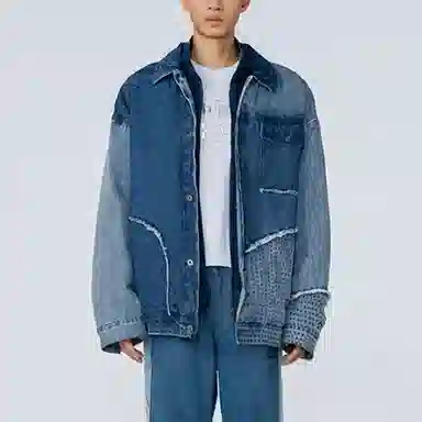 中国李宁 运动篮球系列 宽松水洗牛仔棉服 冬季 情侣款 蓝色