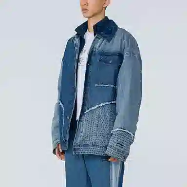 中国李宁 运动篮球系列 宽松水洗牛仔棉服 冬季 情侣款 蓝色